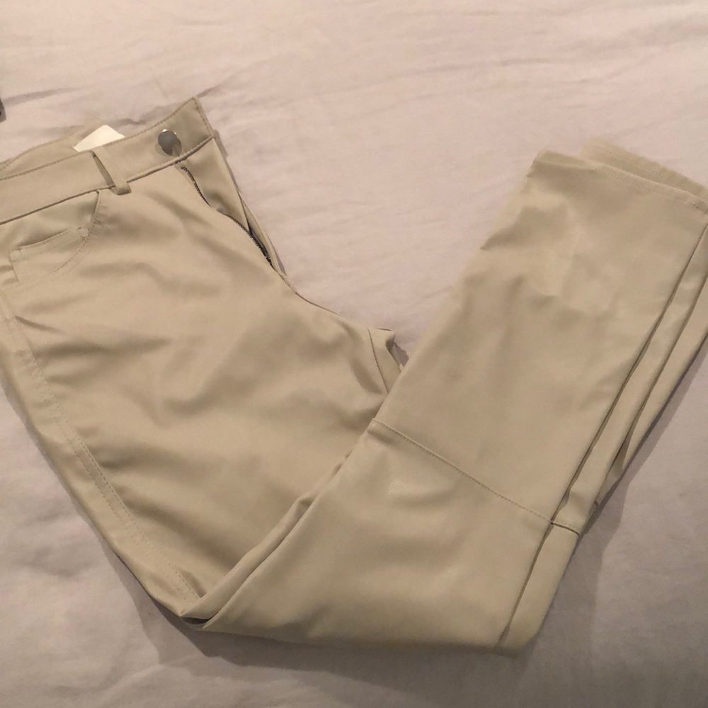 Cream vegan leather pants size 4